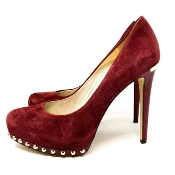 MICHAEL Michael Kors Maroon Suede Gold Stud Almond-Toe Pumps - Size 9 - Picture 2 of 8